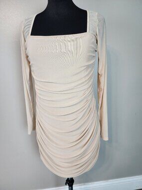 terracotta polka dot ruched front long sleeve bodycon dress Stella McCartney